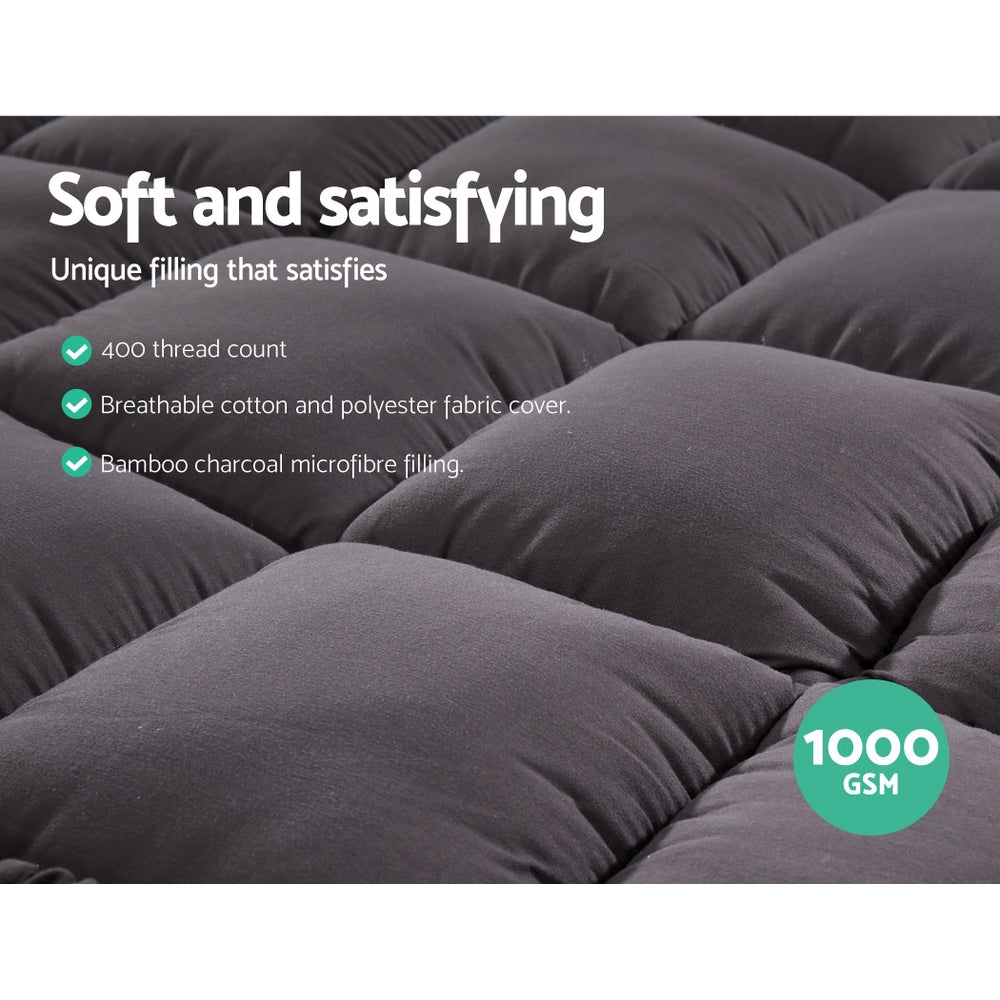 Single Giselle Bedding Mattress Topper Pillowtop Bamboo Charcoal