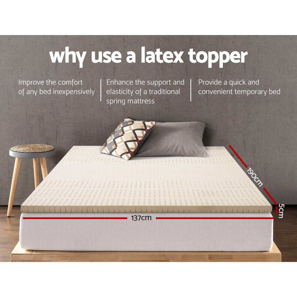 DOUBLE 5cm Latex Mattress Topper - White