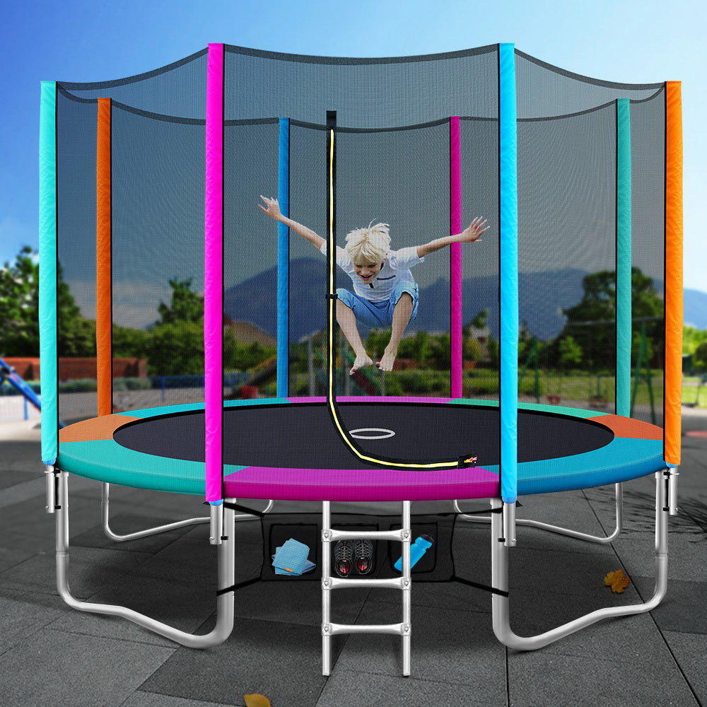 12FT Trampoline Round Trampolines Kids Safety Net Enclosure Pad Outdoor Gift Multi-coloured