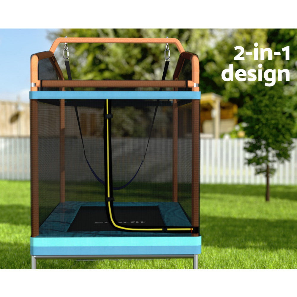 Everfit Trampoline for Kids 6FT Rectangle with Swing Enclosure Safety Net Orange