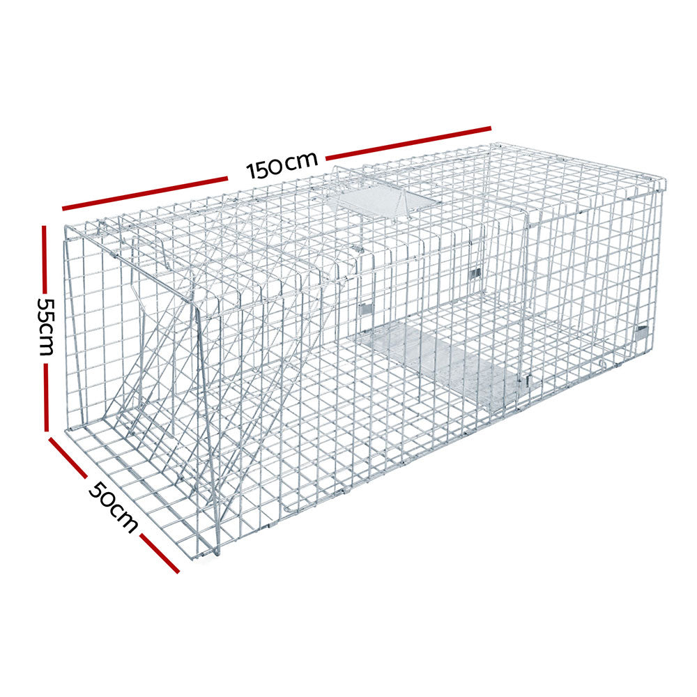 Humane Animal Trap Cage 150x50x53cm - Silver