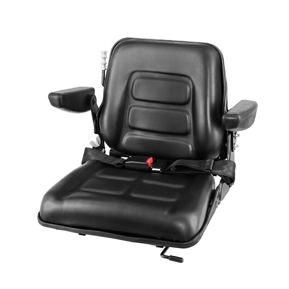 Tractor Seat with Armrest Forklift Excavator Bulldozer Universal Suspension Backrest Truck Chair black