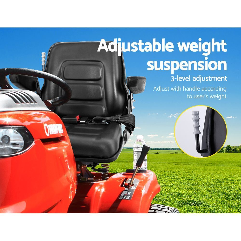 Tractor Seat with Armrest Forklift Excavator Bulldozer Universal Suspension Backrest Truck Chair black