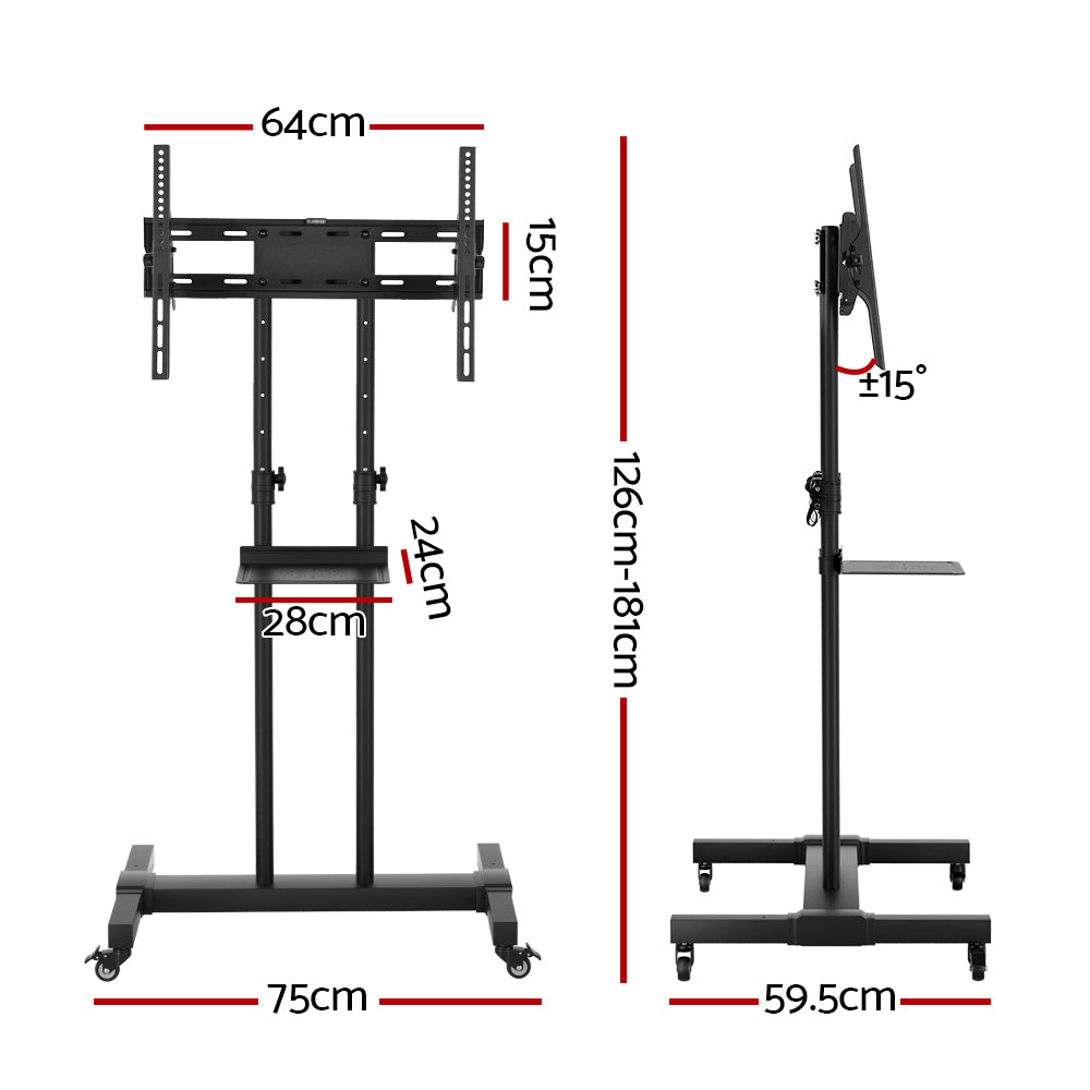 Steel Mobile TV Stand Cart Height-adjust up to 65" screens 40kg