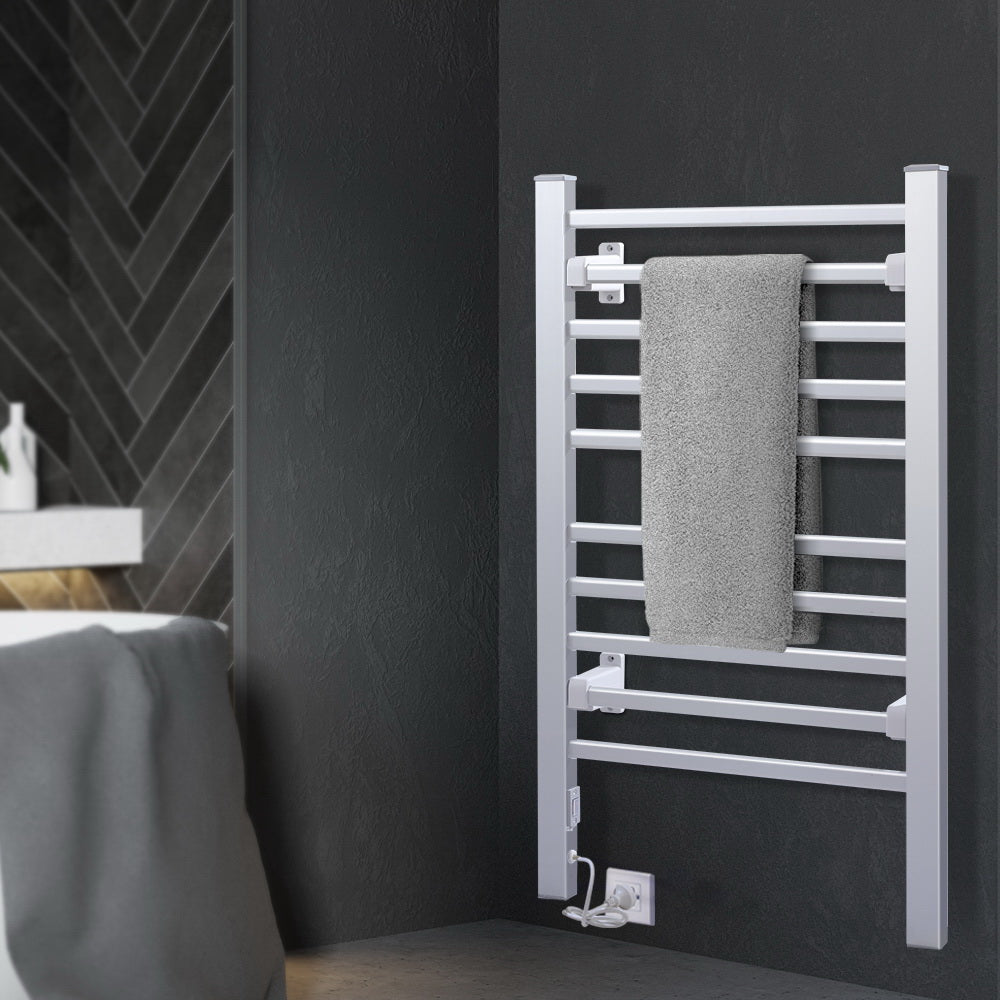 Electric Heated Towel Rail Rack 10 Bars Freestanding Clothes Dry Warmer