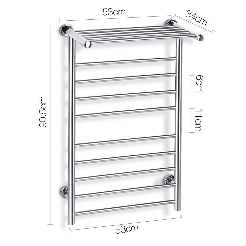 Electric Heated Towel Rail Rack 14 Bars Wall Mounted Clothes Dry Warmer