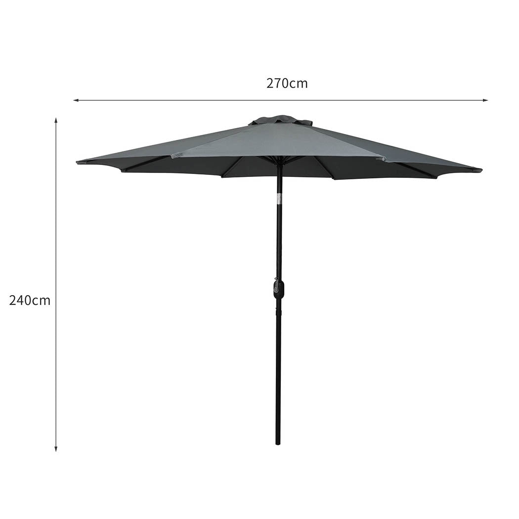 2.7m Waipio Outdoor Umbrella Garden Patio Tilt Parasol - Grey