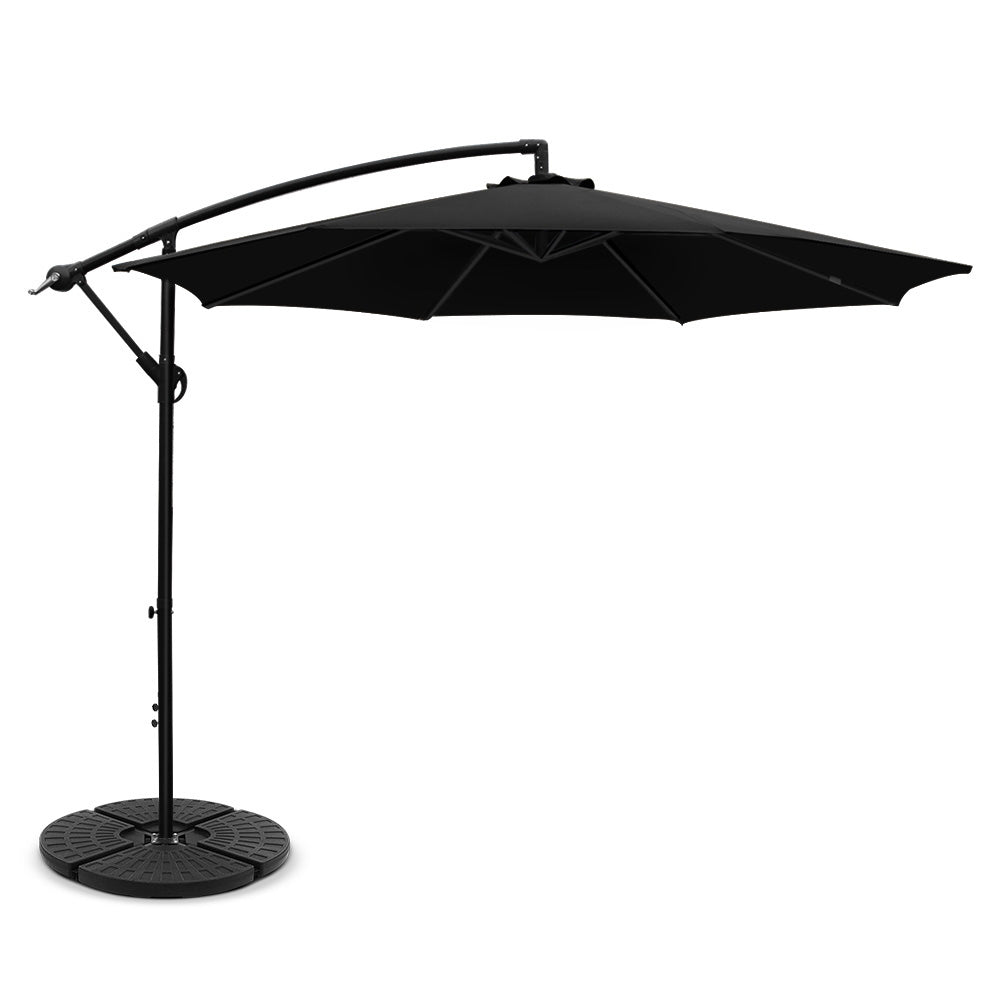 3m Kapolei Outdoor Umbrella Cantilever Sun Beach Garden Patio with 48x48cm Base - Black