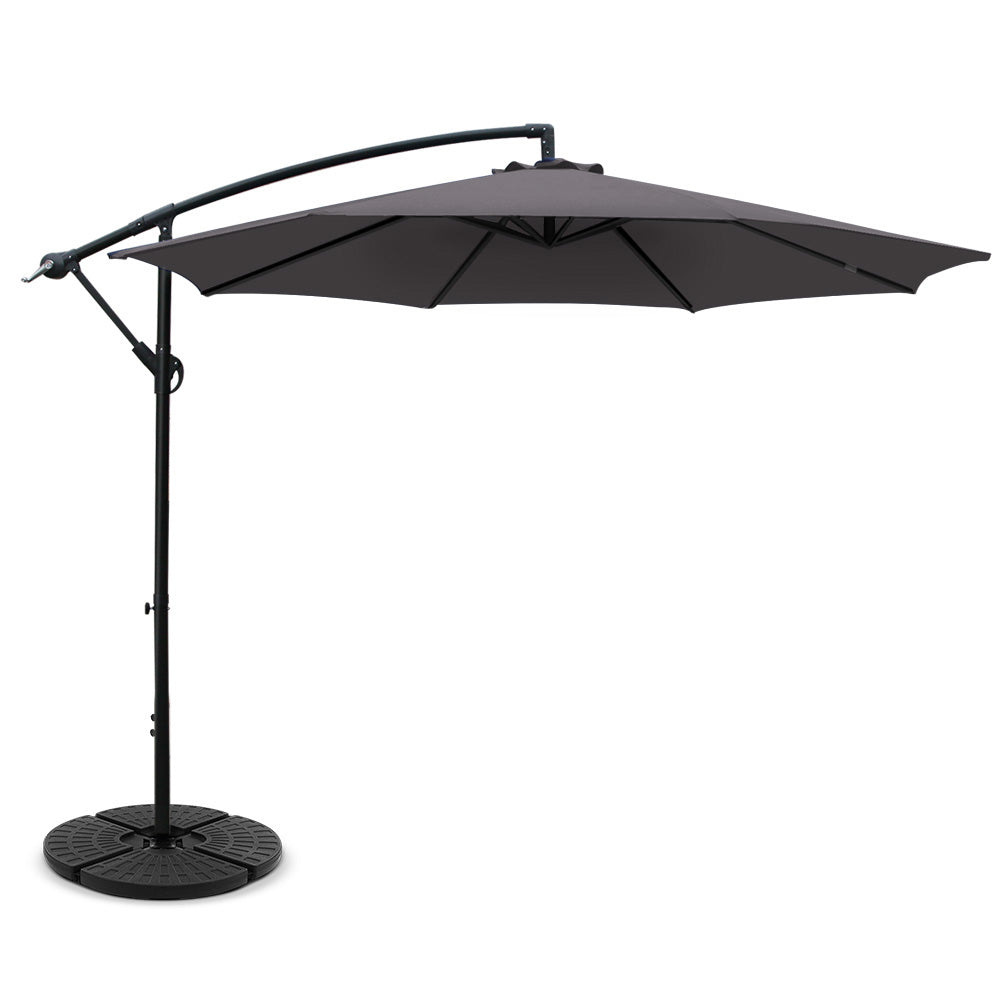 3m Kapolei Outdoor Umbrella Cantilever Sun Beach Garden Patio with 48x48cm Base - Charcoal