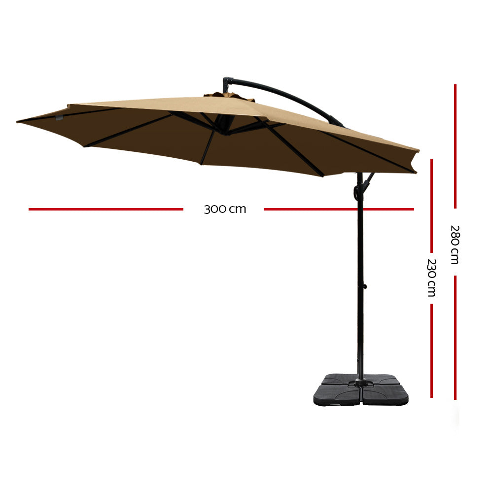 3m Kapolei Outdoor Umbrella Cantilever Sun Stand UV Garden with 50x50cm Base - Beige