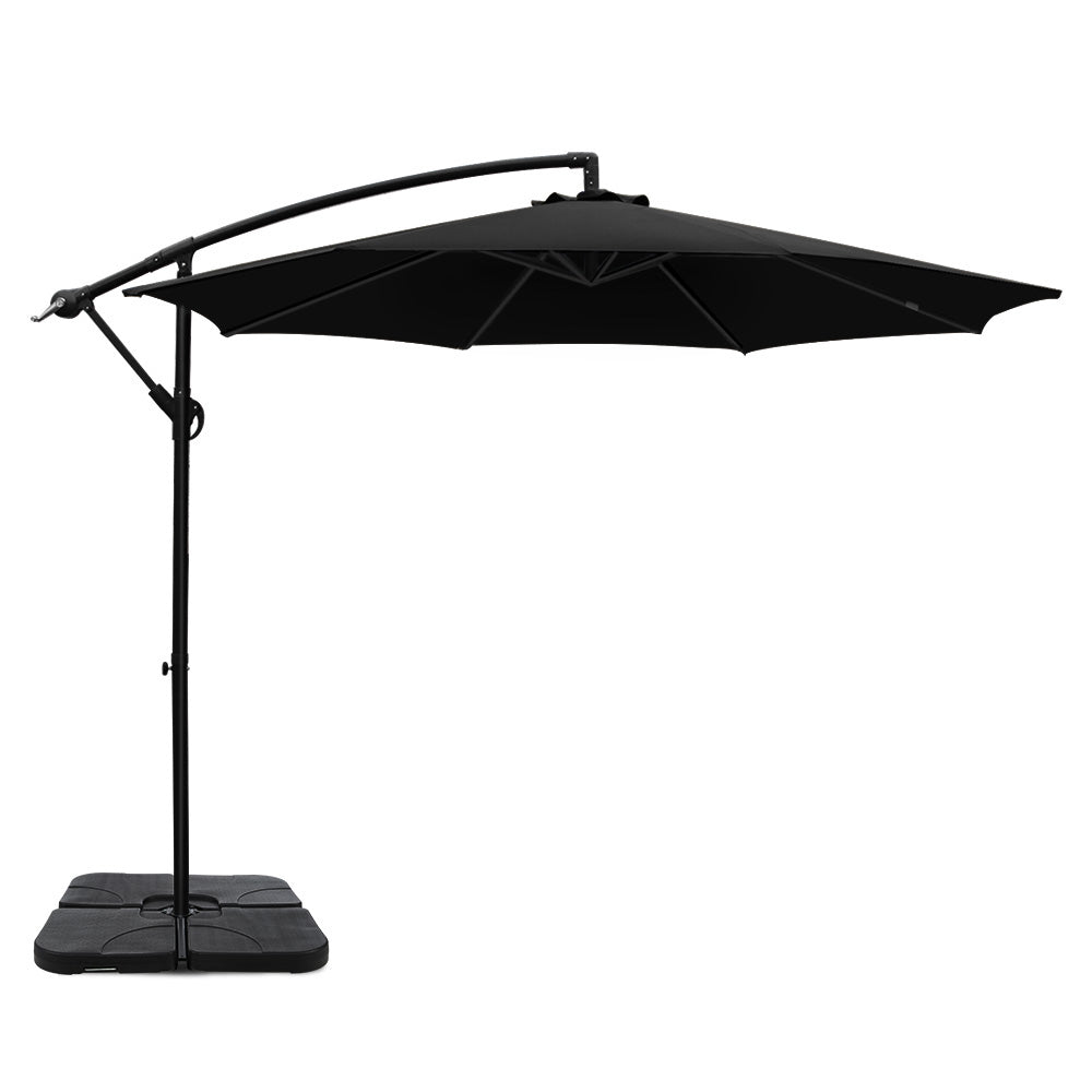 3m Kapolei Outdoor Umbrella Cantilever Sun Stand UV Garden with 50x50cm Base - Black