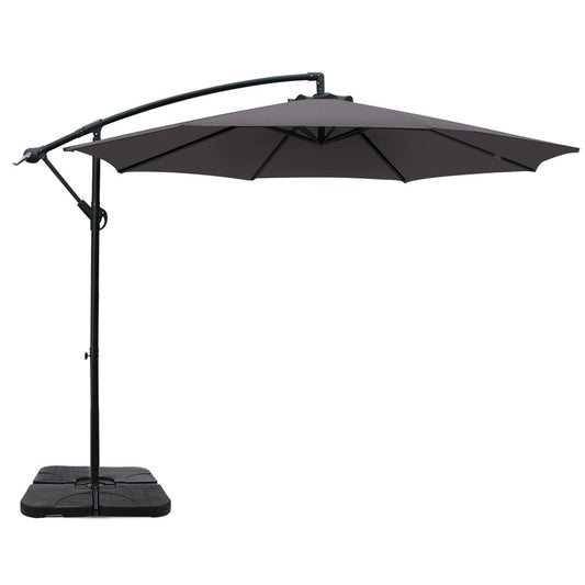 3m Kapolei Outdoor Umbrella Cantilever Sun Stand UV Garden with 50x50cm Base - Charcoal