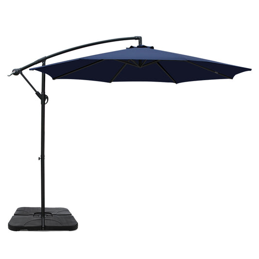 3m Kapolei Outdoor Umbrella Cantilever Sun Stand UV Garden with 50x50cm Base - Navy