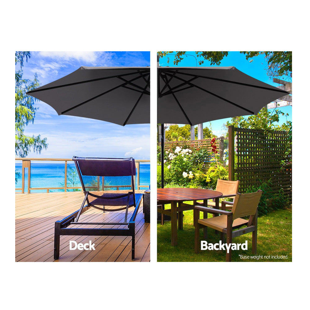 3m Honolulu Outdoor Umbrella Cantilever Beach Garden Patio with Base - Charcoal