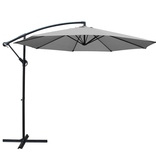 3m Honolulu Outdoor Umbrella Cantilever Beach Garden with Base - Grey