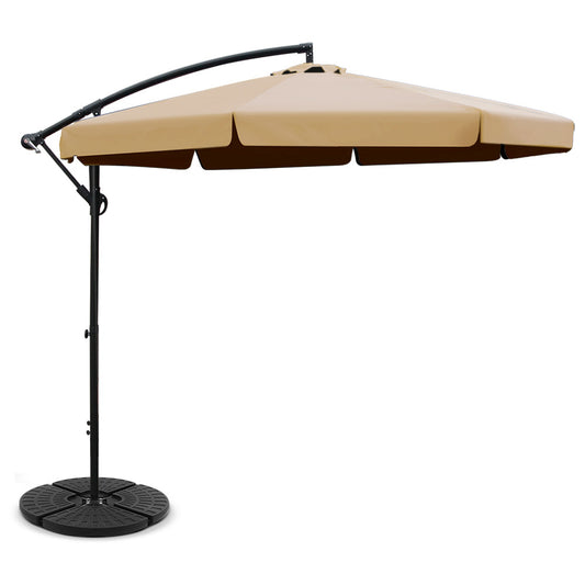 3m Hilo Outdoor Umbrella Cantilever Sun Beach UV with 48x48cm Base - Beige