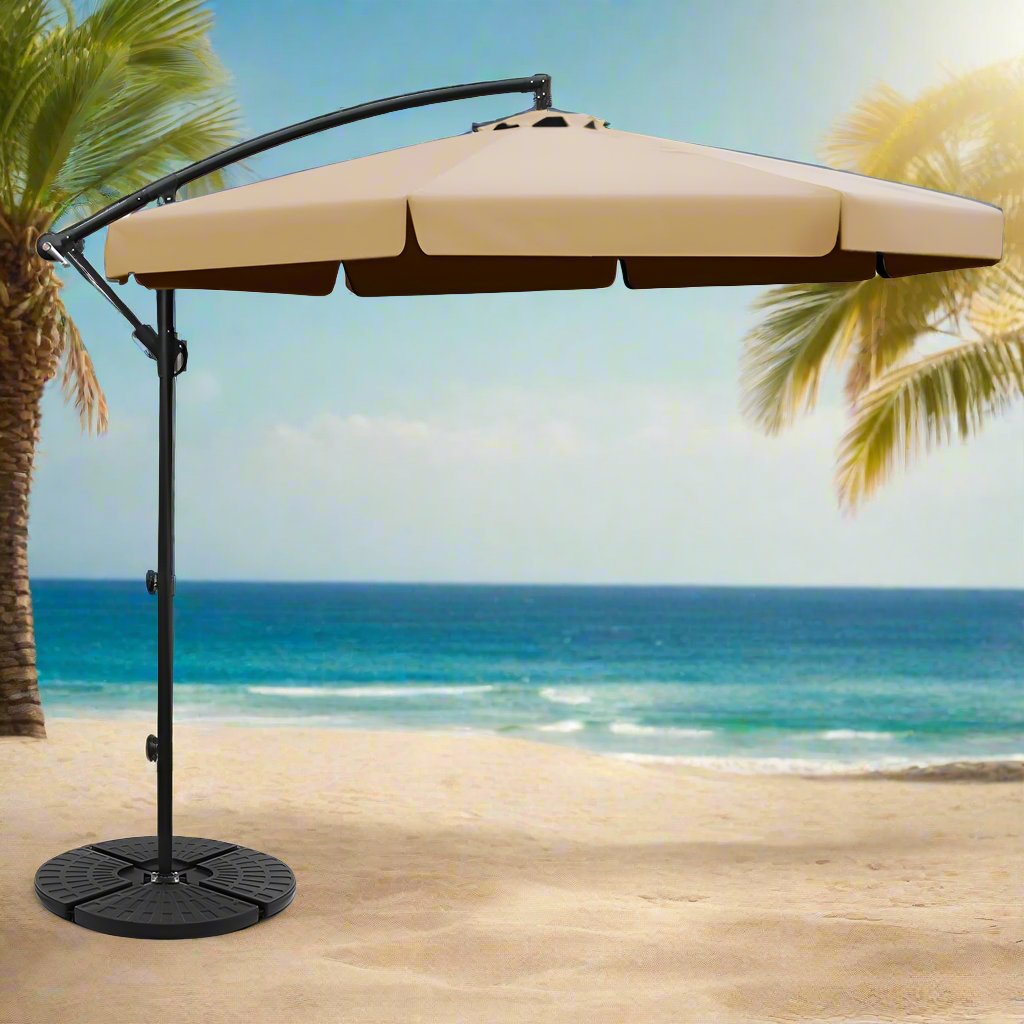 3m Hilo Outdoor Umbrella Cantilever Sun Beach UV with 48x48cm Base - Beige