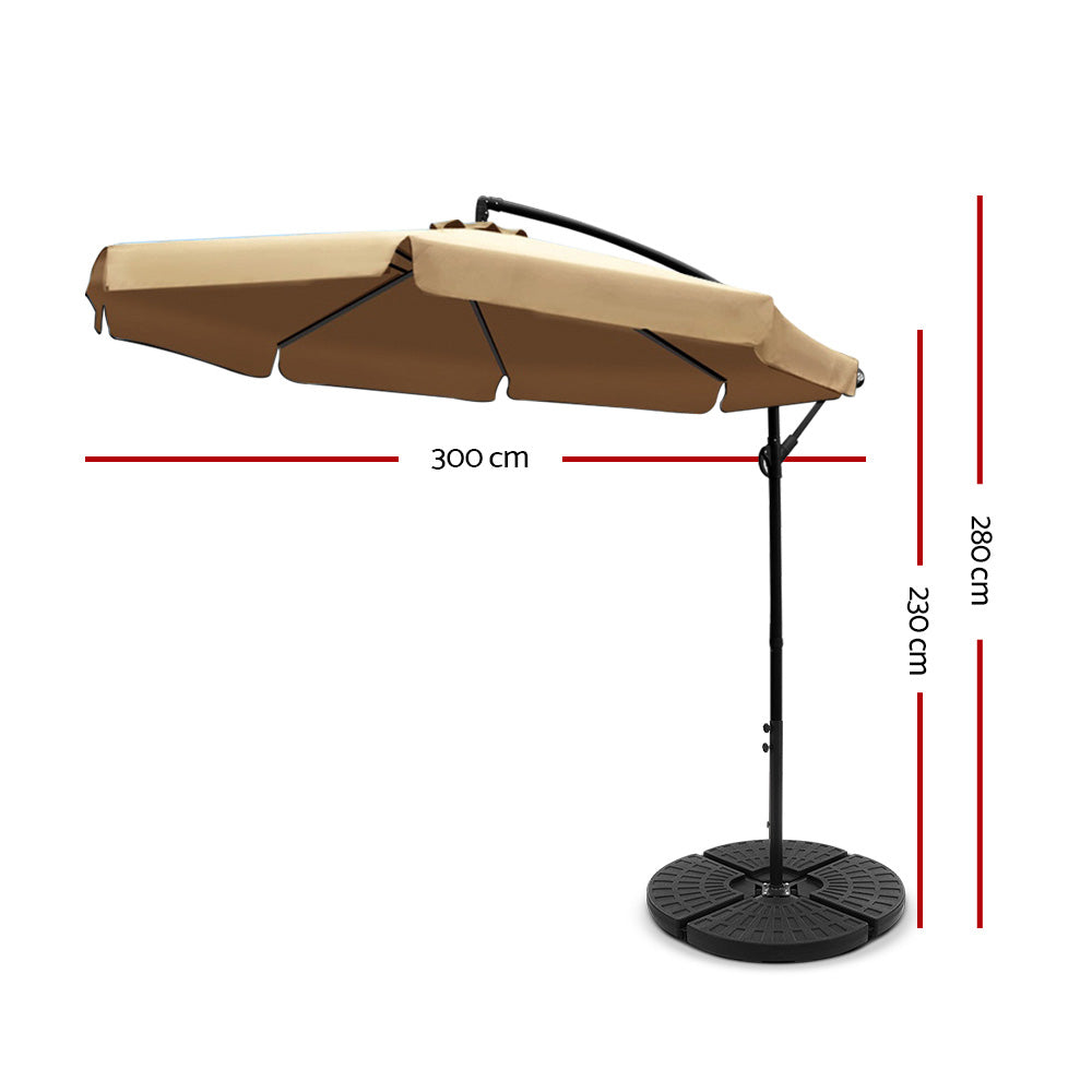 3m Hilo Outdoor Umbrella Cantilever Sun Beach UV with 48x48cm Base - Beige