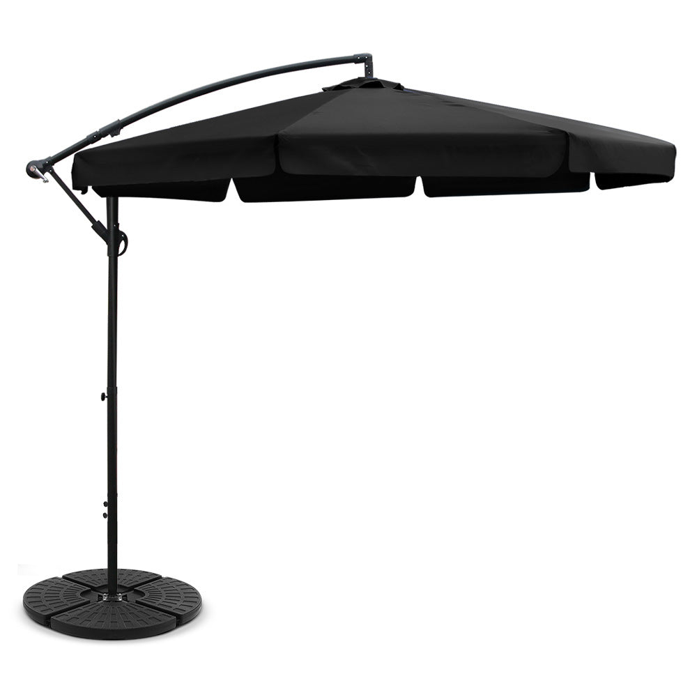 3m Hilo Outdoor Umbrella Cantilever Sun Beach UV with 48x48cm Base - Black