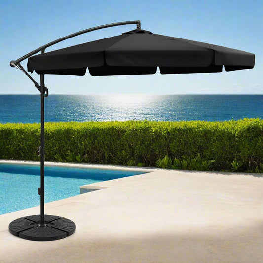 3m Hilo Outdoor Umbrella Cantilever Sun Beach UV with 48x48cm Base - Black