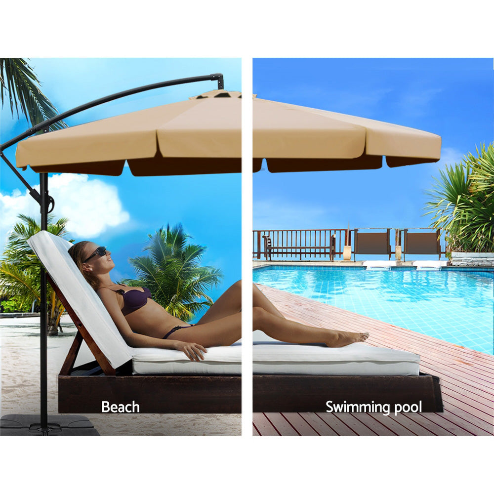3m Kaneohe Outdoor Umbrella Cantilever Patio Sun Beach UV with 50x50cm Base - Beige