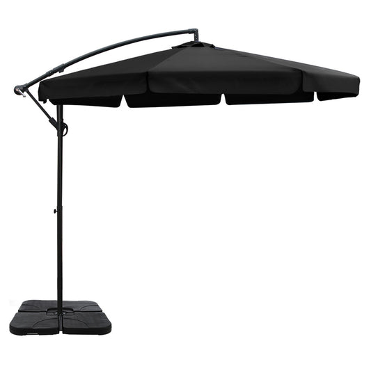 3m Kaneohe Outdoor Umbrella Cantilever Patio Sun Beach UV with 50x50cm Base - Black