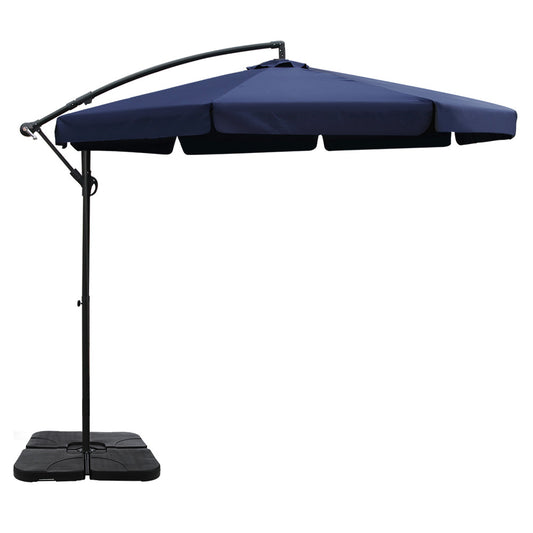 3m Kaneohe Outdoor Umbrella Cantilever Patio Sun Beach UV with 50x50cm Base - Navy