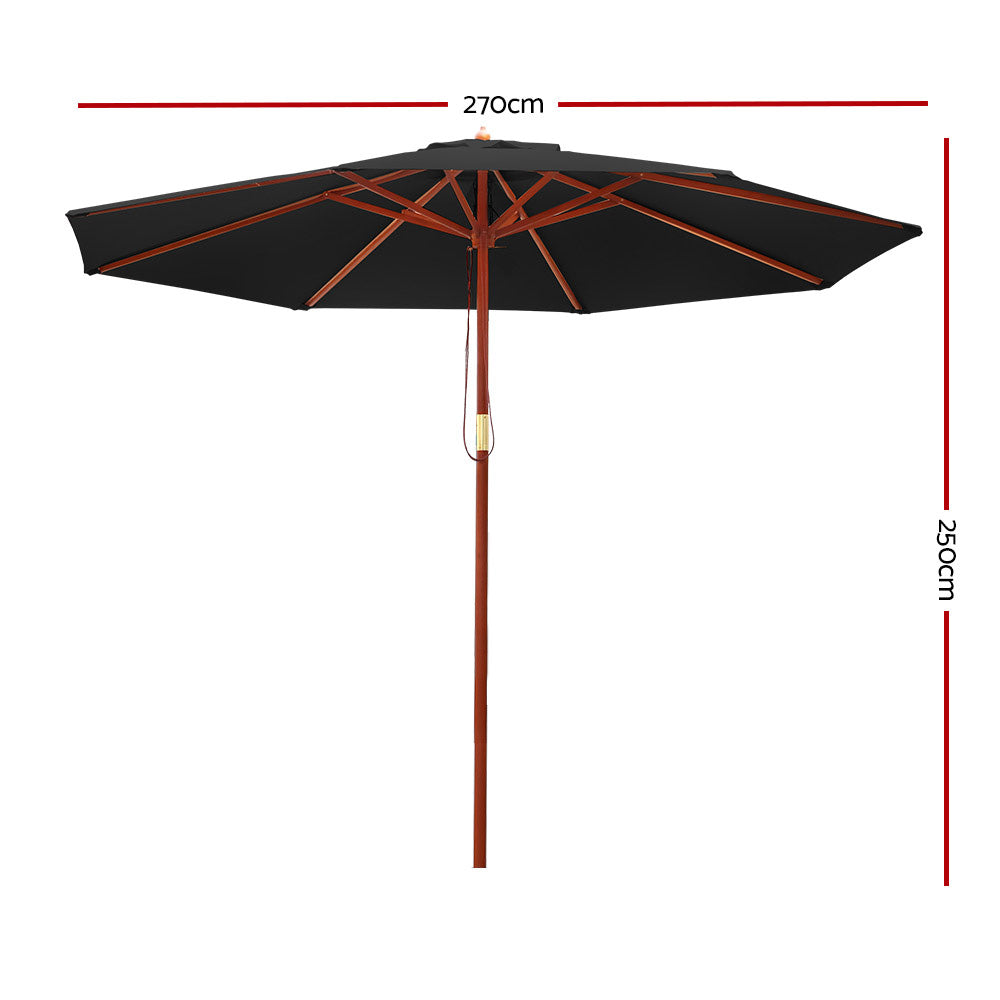 2.7m Mililani Outdoor Umbrella Pole Cantilever Stand Garden Patio - Black