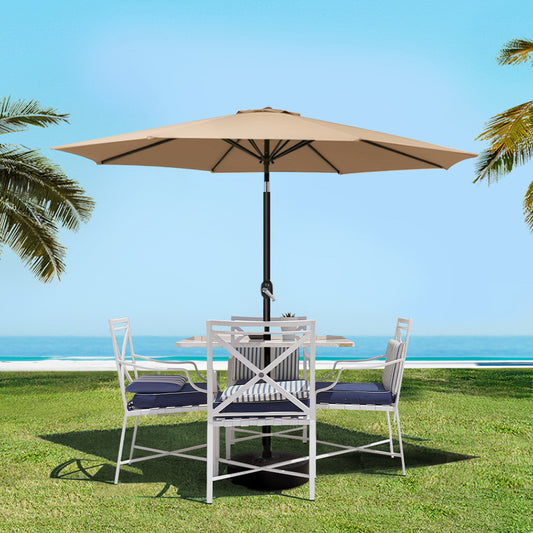 2.7m Mililani Outdoor Umbrella Beach Pole Garden Tilt Sun Patio UV with Base - Beige
