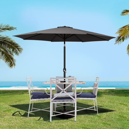 2.7m Mililani Outdoor Umbrella Beach Pole Garden Tilt Sun Patio UV with Base - Black