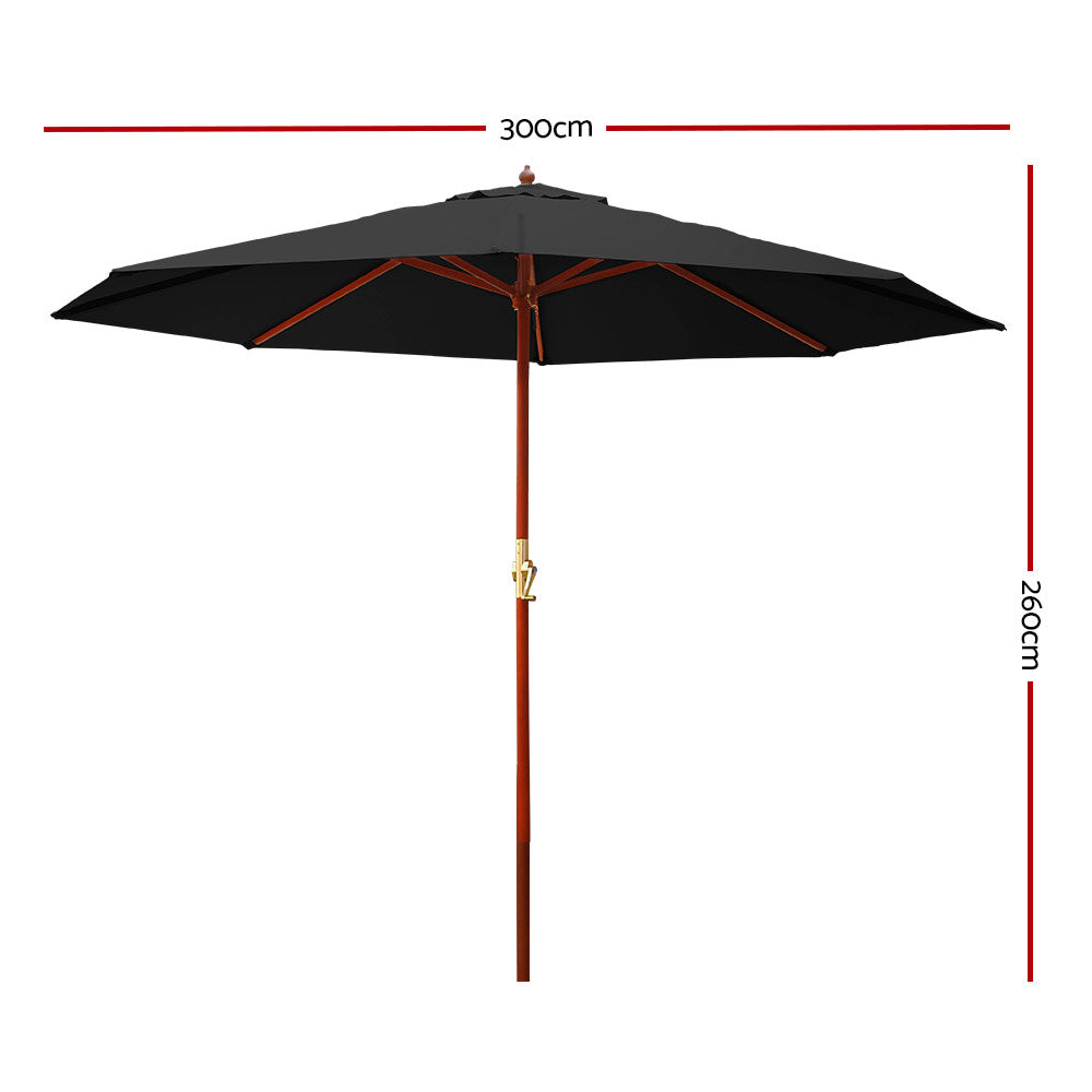 Buy 3M Outdoor Pole Umbrella Garden Umbrellas Patio Black Online in  Australia – Factory Buys