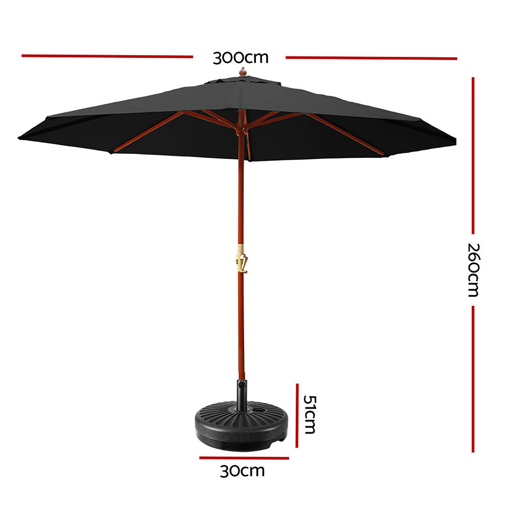 3m Kahului Outdoor Umbrella Pole Garden Stand Deck with Base - Black