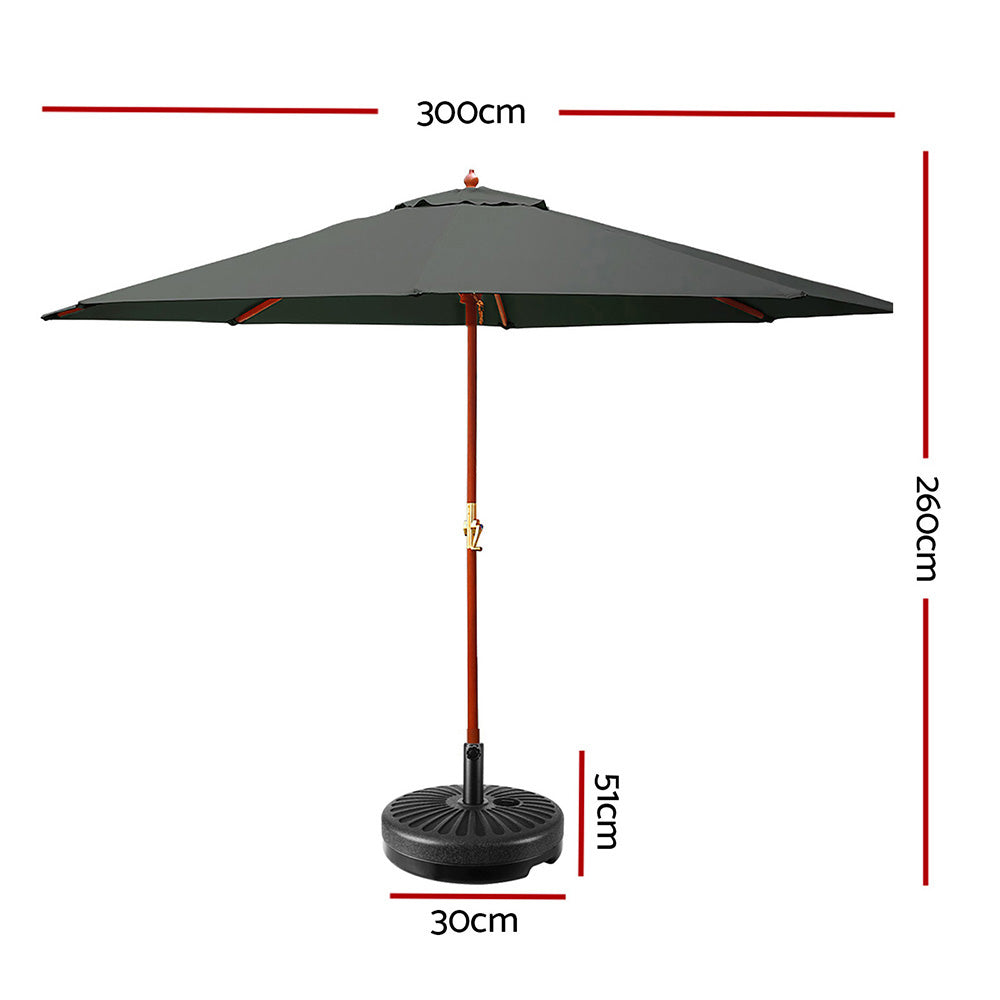 3m Kahului Outdoor Umbrella Pole Garden Stand Deck with Base - Charcoal