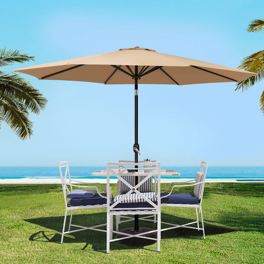 3m Kahului Outdoor Umbrella Beach Pole Garden Tilt Sun Patio UV with Base - Beige