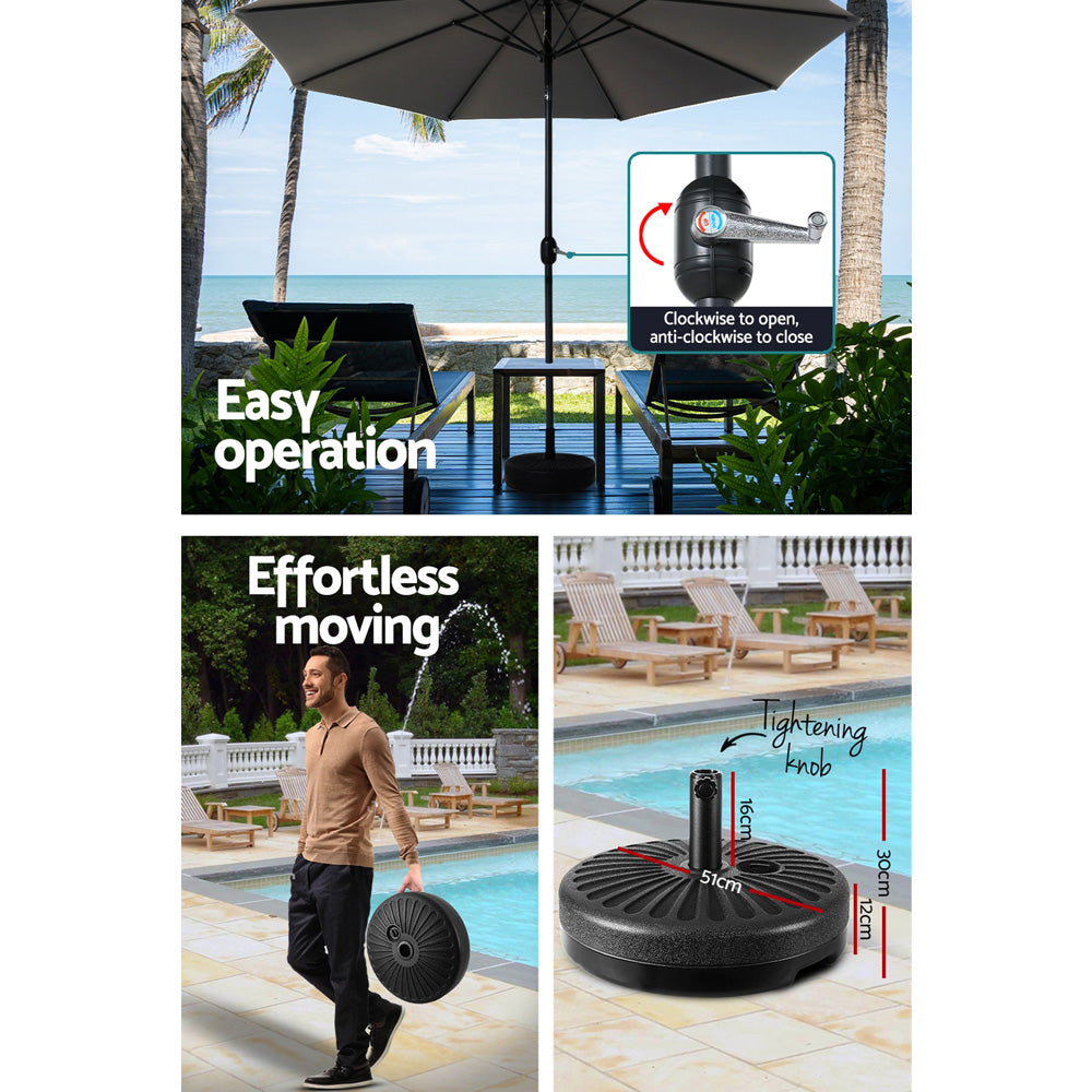 3m Kahului Outdoor Umbrella Beach Pole Garden Tilt Sun Patio UV with Base - Charcoal