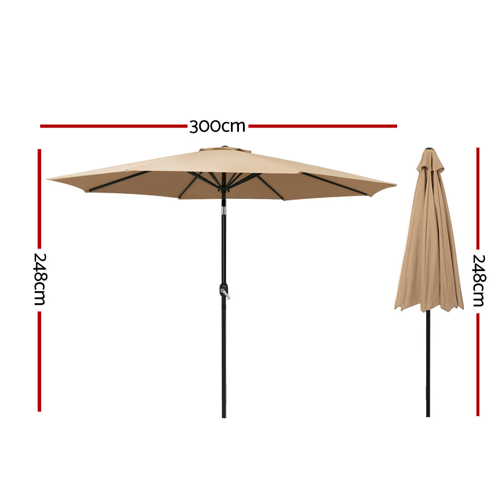 3m Kahului Outdoor Umbrella Beach Garden Tilt Sun Patio Deck Pole UV - Beige