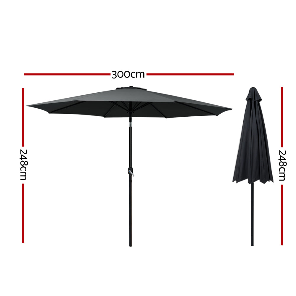 3m Kahului Outdoor Umbrella Garden Beach Tilt Sun Patio Deck Pole UV - Black