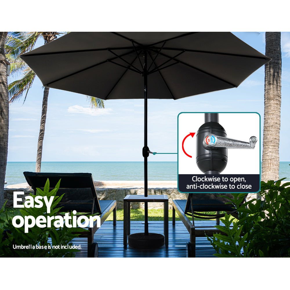 3m Kahului Outdoor Umbrella Garden Beach Tilt Sun Patio Deck Pole UV - Black