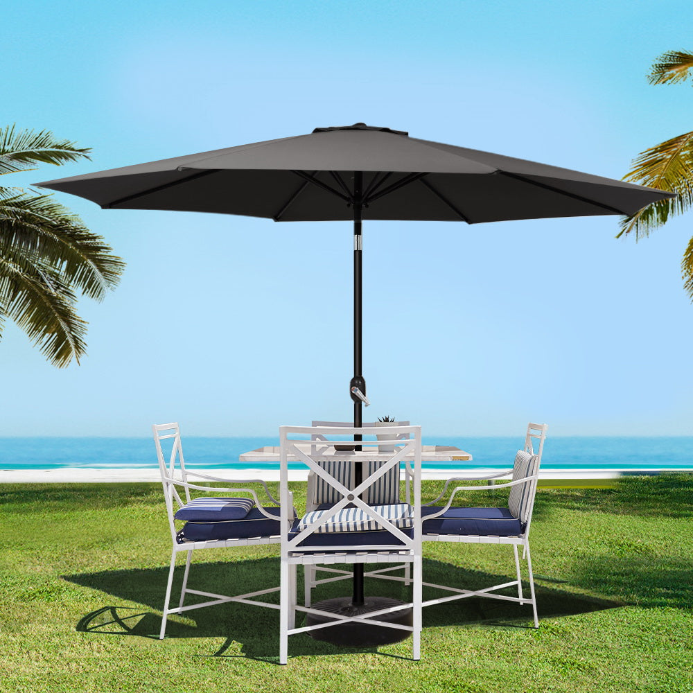 3m Kahului Outdoor Umbrella Garden Beach Tilt Sun Patio Deck Pole UV - Black