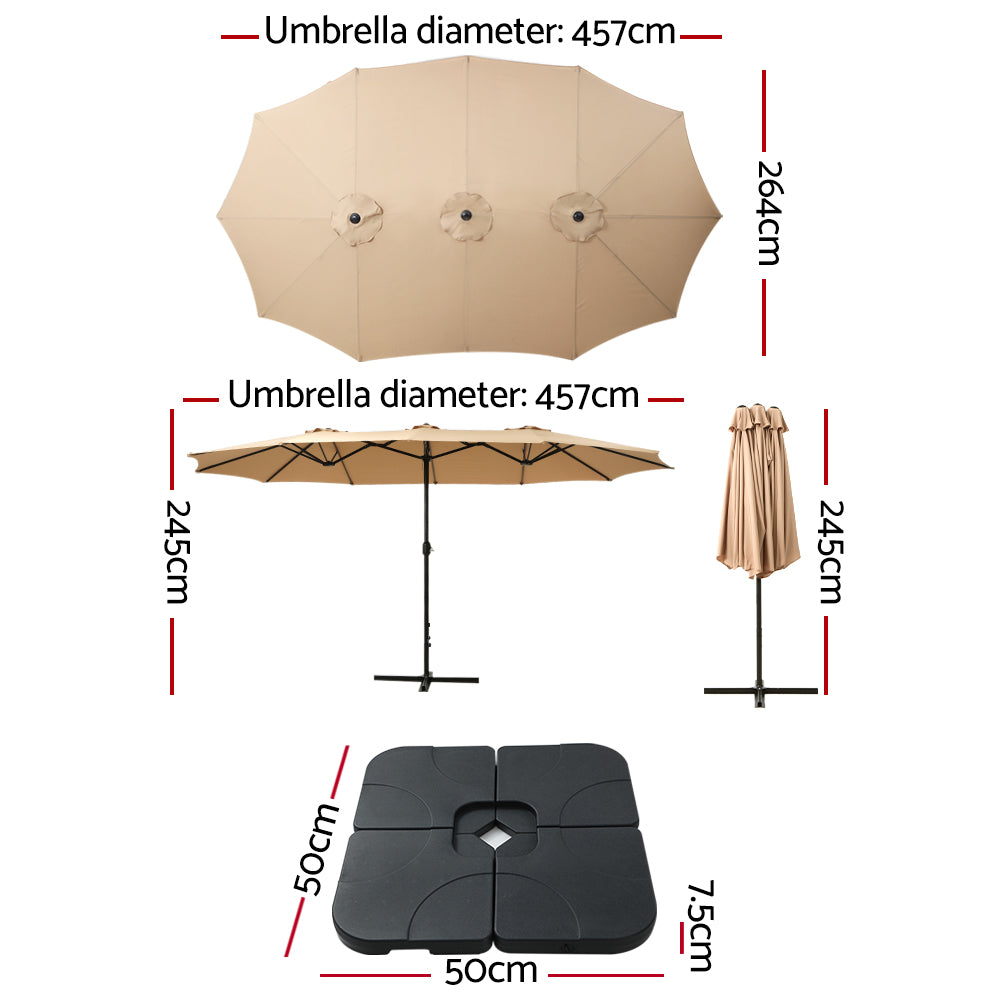 4.57m Kihei Outdoor Umbrella Beach Twin Garden Sun Shade with Base - Beige