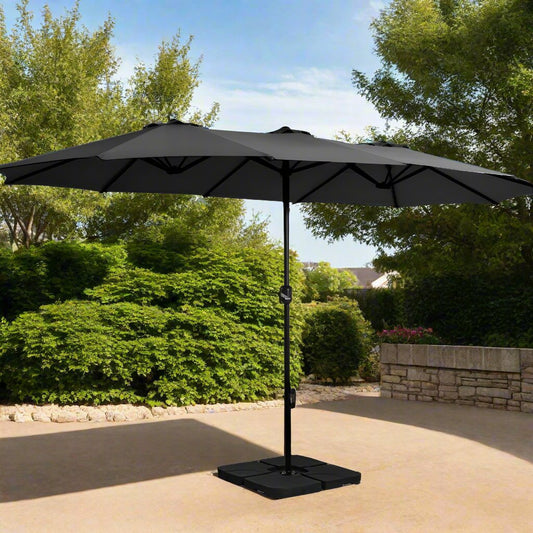 4.57m Kihei Outdoor Umbrella Beach Twin Garden Sun Shade with Base - Black