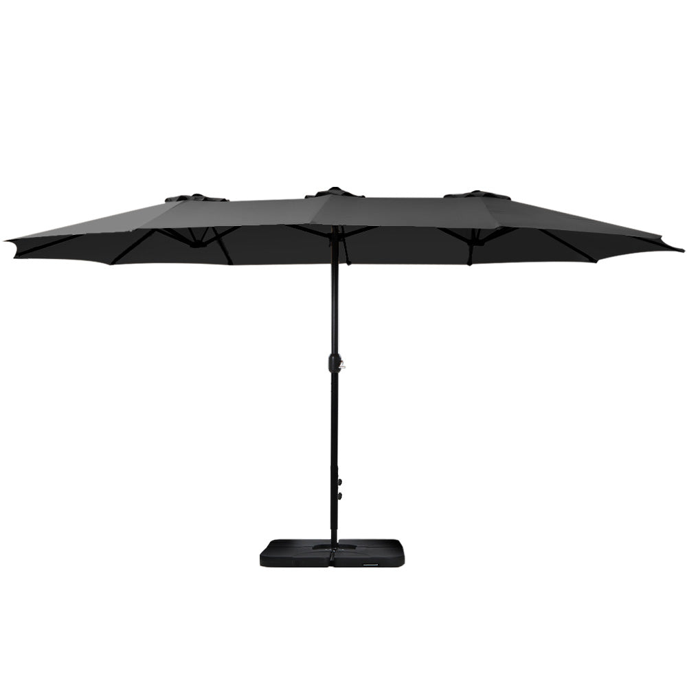 4.57m Kihei Outdoor Umbrella Beach Twin Garden Sun Shade with Base - Black