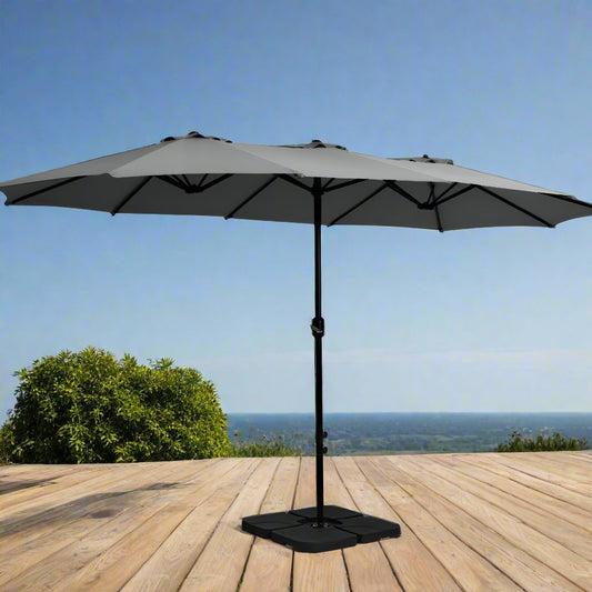 4.57m Kihei Outdoor Umbrella Beach Twin Garden Sun Shade with Base - Charcoal