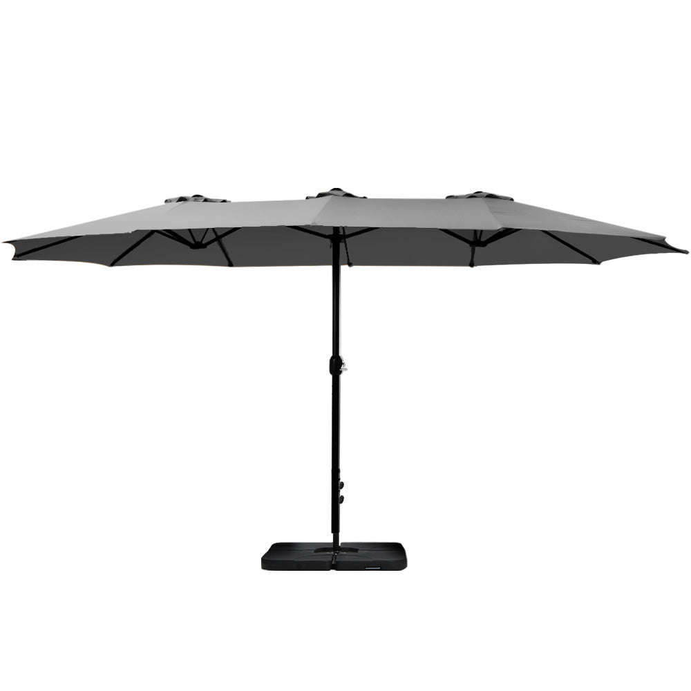 4.57m Kihei Outdoor Umbrella Beach Twin Garden Sun Shade with Base - Charcoal