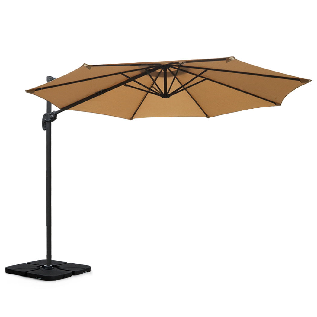 3m Lahaina Outdoor Umbrella Cantilever Beach Stand Sun with Base - Beige