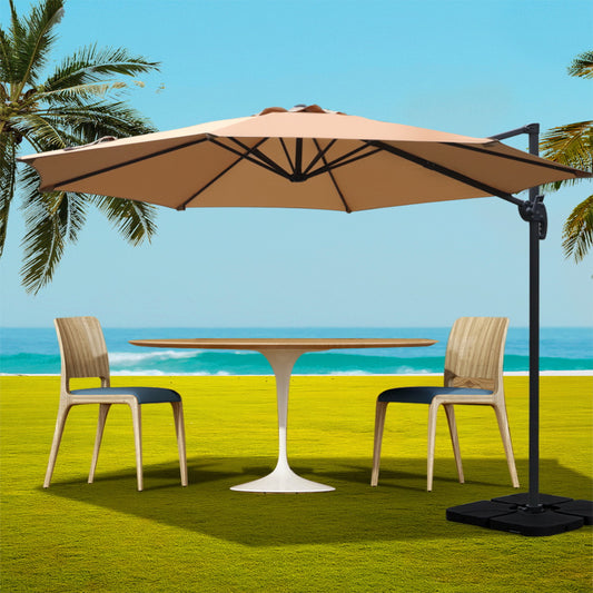 3m Lahaina Outdoor Umbrella Cantilever Beach Stand Sun with Base - Beige