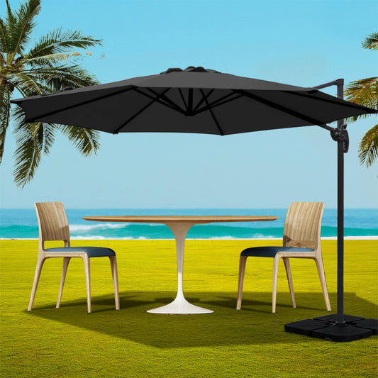3m Lahaina Outdoor Umbrella Cantilever Beach Stand Sun with Base - Black
