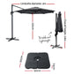 3m Lahaina Outdoor Umbrella Cantilever Beach Stand Sun with Base - Charcoal