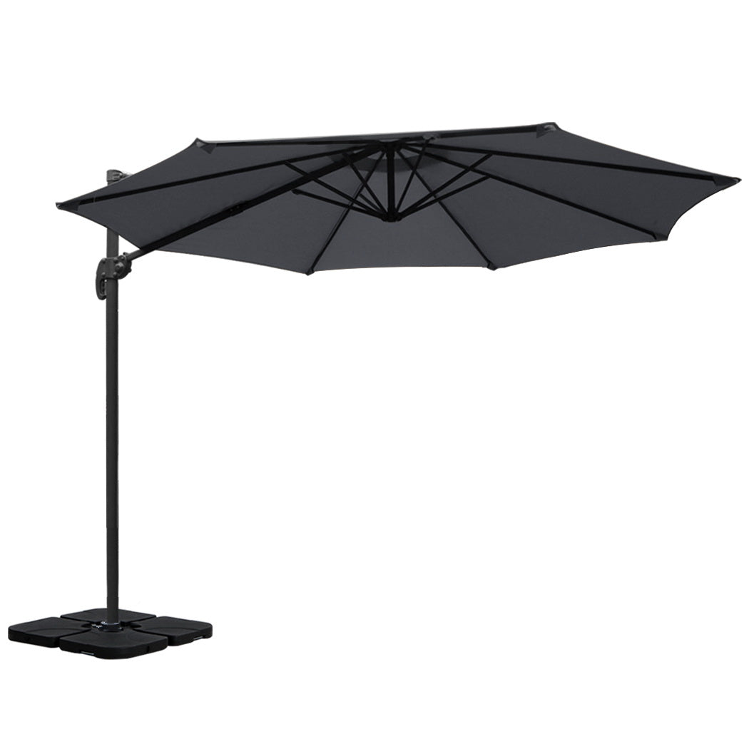 3m Lahaina Outdoor Umbrella Cantilever Beach Stand Sun with Base - Charcoal