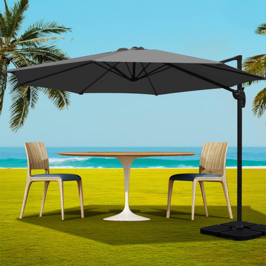 3m Lahaina Outdoor Umbrella Cantilever Beach Stand Sun with Base - Charcoal